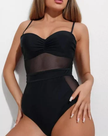 Costum de baie intreg, efect modelator, aspect plasa in fata, Eternity, negru
