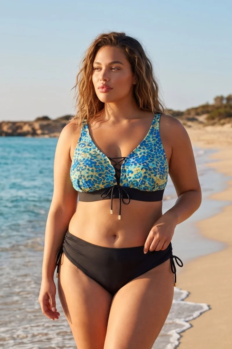 Costume de baie dama 2 piese, marime mare, snur sutien si slip, Julia verde