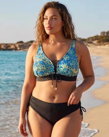 Costume de baie dama 2 piese, marime mare, snur sutien si slip, Julia verde