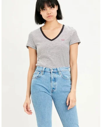 Tricou din bumbac cu decolteu in V, Rosu/Alb/Negru