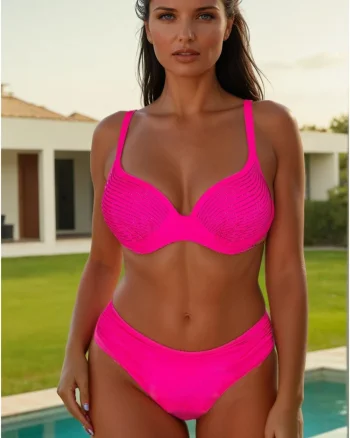 Set Costum Baie Doua piese dama cu aplicatii pe sutien, pink Shine lm048