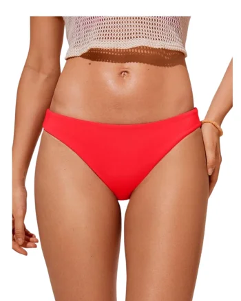 Slip clasic de baie dama talie inalta, rosu lm055