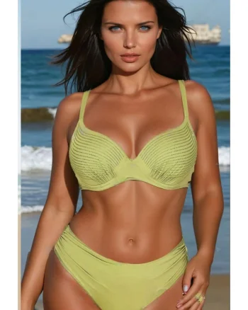 Set Costum Baie Doua piese dama cu aplicatii pe sutien, green Shine lm048