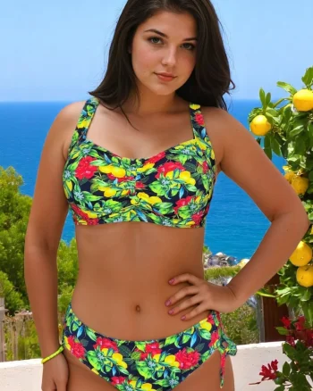 Costum baie dama 2 piese, sutien bustiera slip clasic cu snur, Lemon summer 06929