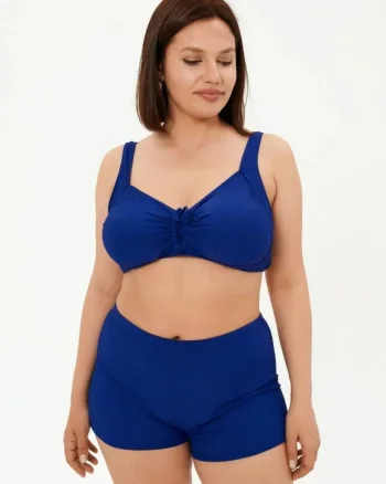 Costum baie dama 2 piese, marime mare, slipi tip pantaloni scurti, bleumarin 22099