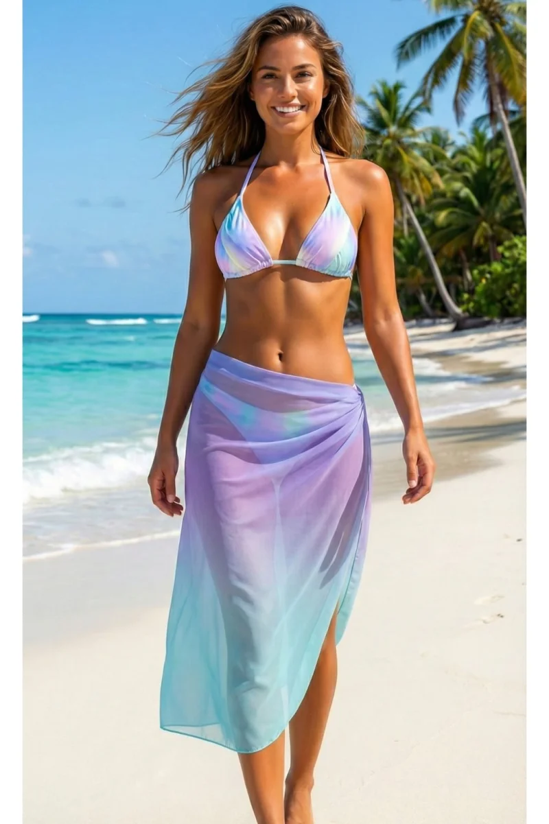 Set 3 Piese Costum de Baie cu Pareo Lung  Mermaid Vibes Lm058
