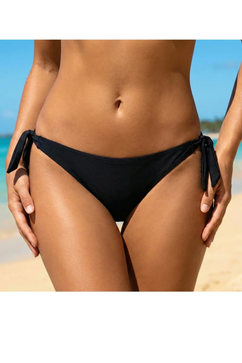 Slip de baie clasic negru cu legare laterala ajustabila lm069