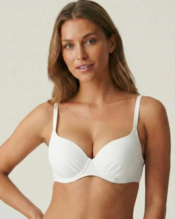 Sutien de Baie Alb Push Up cu Burete Detasabil si Bretele Ajustabile Lm065