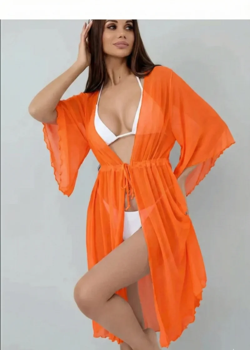 Rochie de plaja dama pareo, cu cordon inchidere in talie, orange 00123