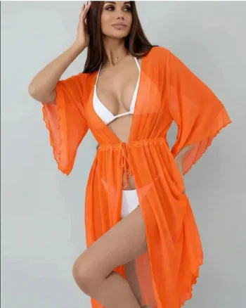 Rochie de plaja dama pareo, cu cordon inchidere in talie, orange 00123