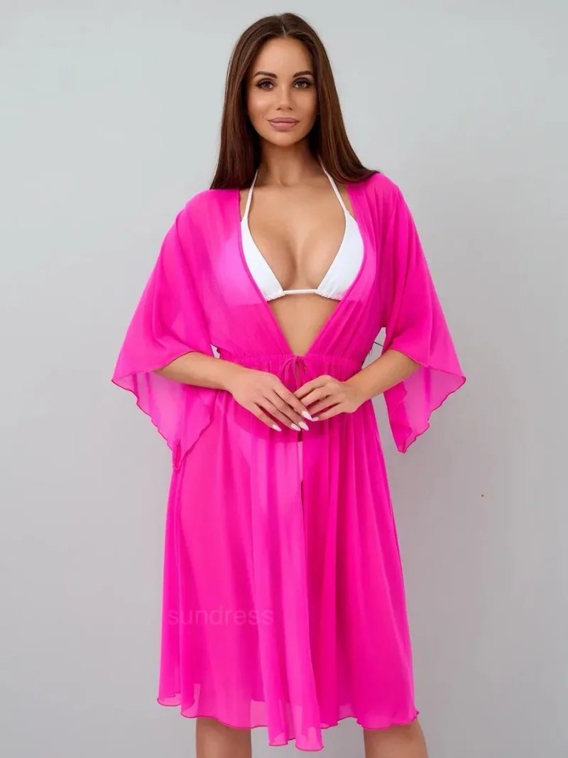 Rochie de plaja dama pareo, cu cordon inchidere in talie, roz 00123