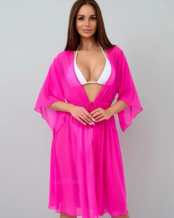 Rochie de plaja dama pareo, cu cordon inchidere in talie, roz 00123