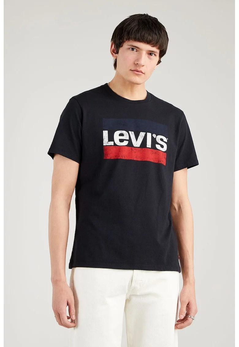 Tricou cu decolteu la baza gatului si logo, Rosu/Alb/Negru