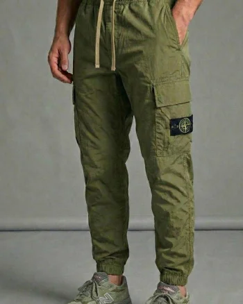 Pantaloni fas Cargo Jogger pentru Barbati - Kaki -  Buzunare Laterale si Talie Elastica 7793