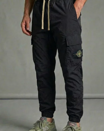 Pantaloni fas Cargo Jogger pentru Barbati - Negru-  Buzunare Laterale si Talie Elastica 7793