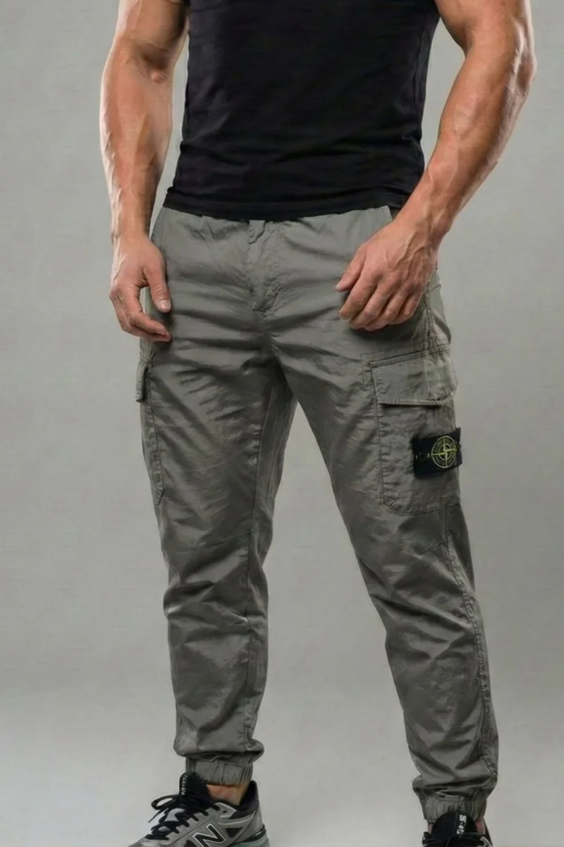 Pantaloni fas Cargo Jogger pentru Barbati - Gri-  Buzunare Laterale si Talie Elastica 7793