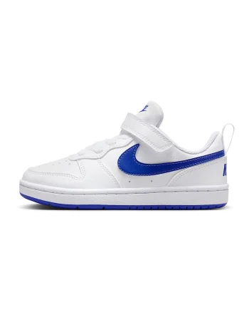 Pantofi sport din piele ecologica cu velcro Court Borough, Alb/Albastru royal
