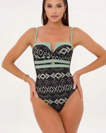 Costum baie intreg dama cu efect modelator, Luv y9101 XOXO negru bleu