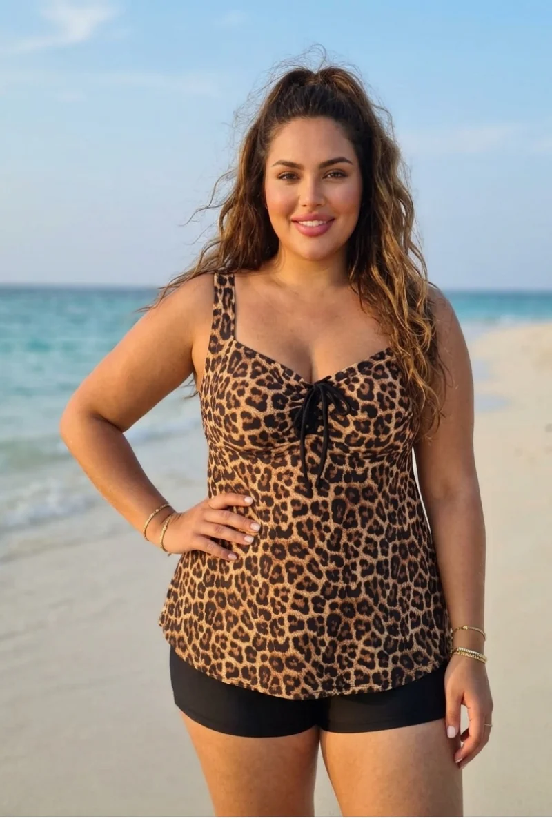 Costum de Baie Tankini cu rochita si slip pantaloni scurti 2 Piese animal print F2503