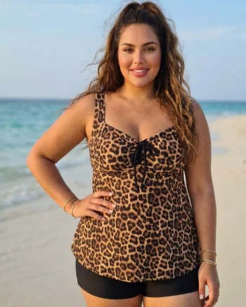 Costum de Baie Tankini cu rochita si slip pantaloni scurti 2 Piese animal print F2503