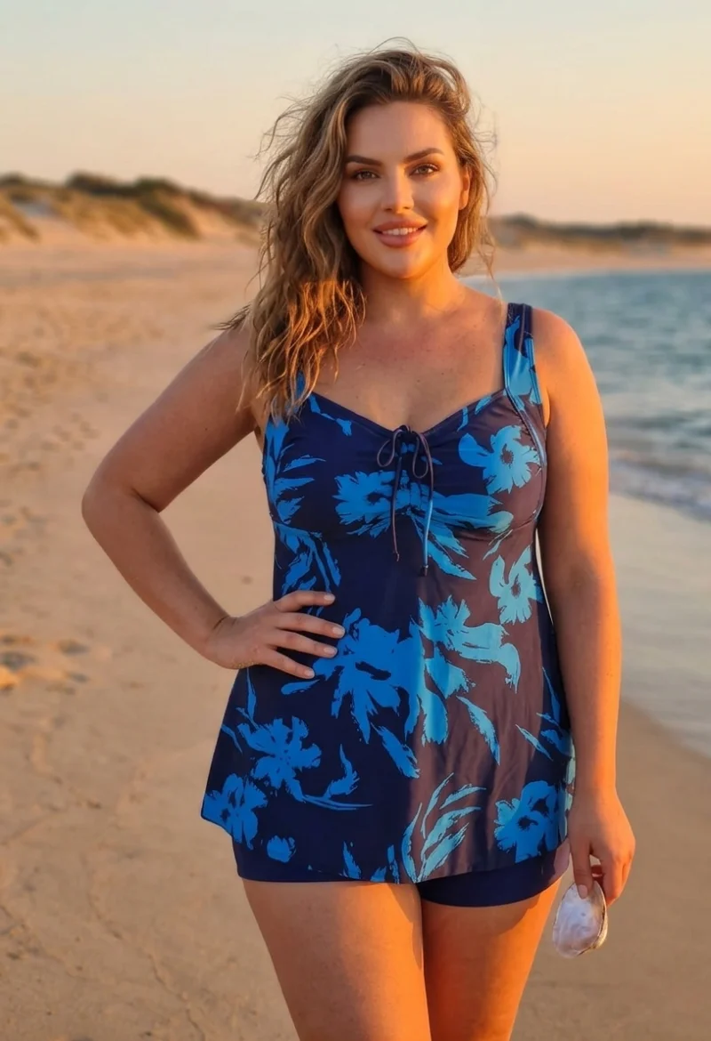 Costum de Baie Tankini cu rochita si slip pantaloni scurti 2 Piese summer vibe F2503
