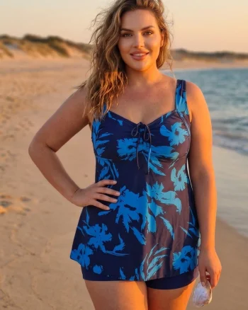 Costum de Baie Tankini cu rochita si slip pantaloni scurti 2 Piese summer vibe F2503