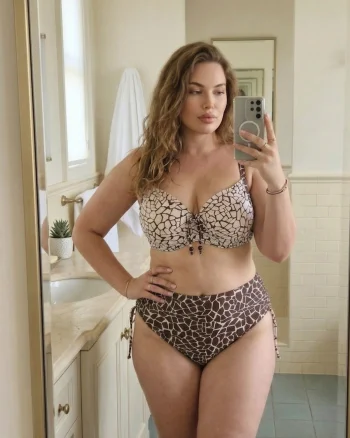 Costum de baie dama 2 piese, talie inalta, sutien cu sustinere crem maro y9200