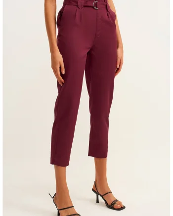 Pantaloni din amestec de lyocell cu talie inalta, Visiniu