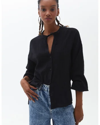 Camasa texturata cu snururi, Negru