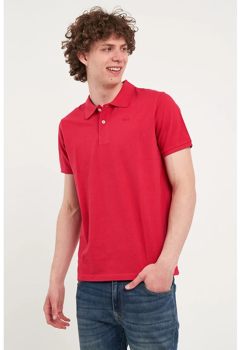 Tricou polo de bumbac din pique, Rosu vermillion