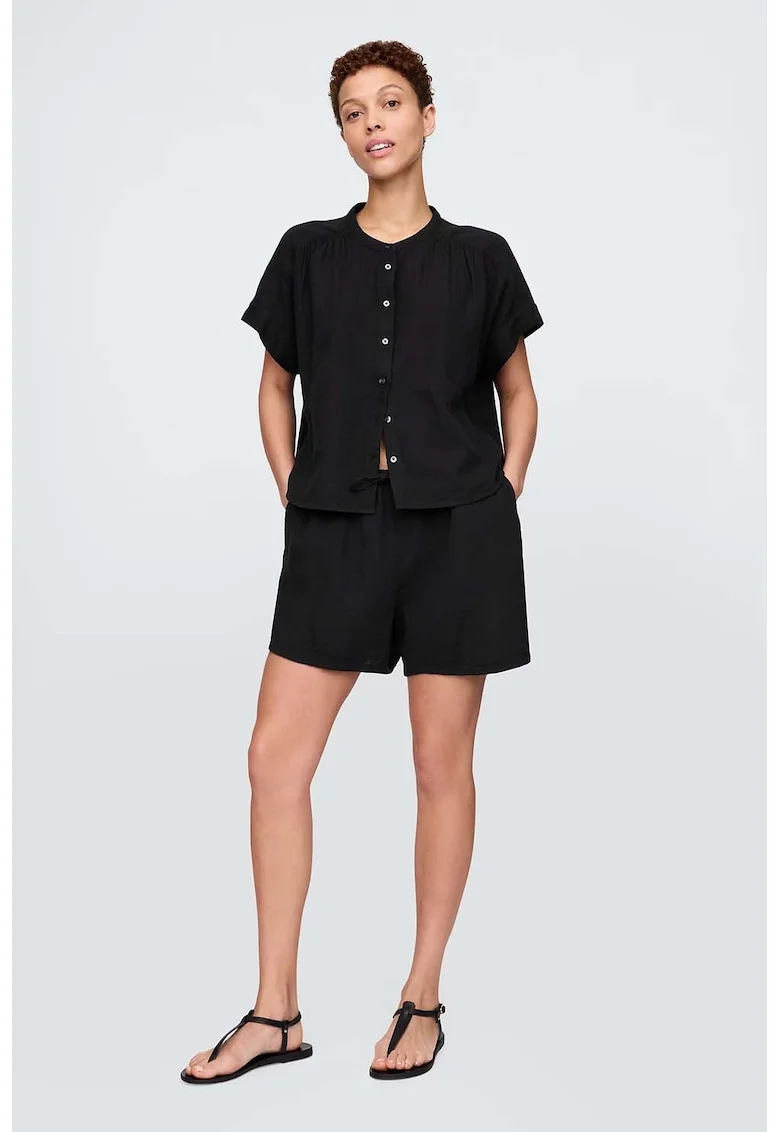 Pantaloni scurti cu snur de ajustare si buzunare laterale, Negru