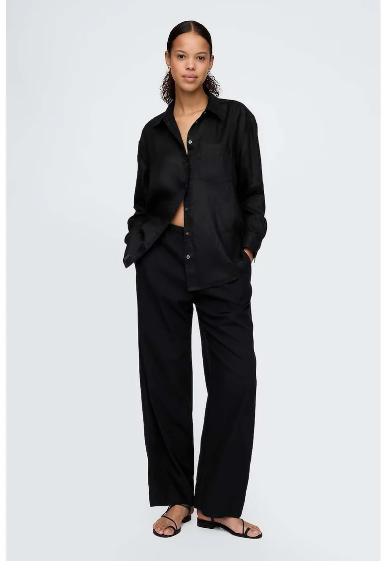 Pantaloni din amestec de in cu croiala ampla, Negru