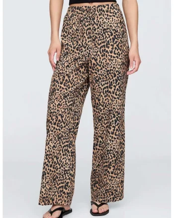 Pantaloni cu croiala ampla si animal print, Negru/Bej
