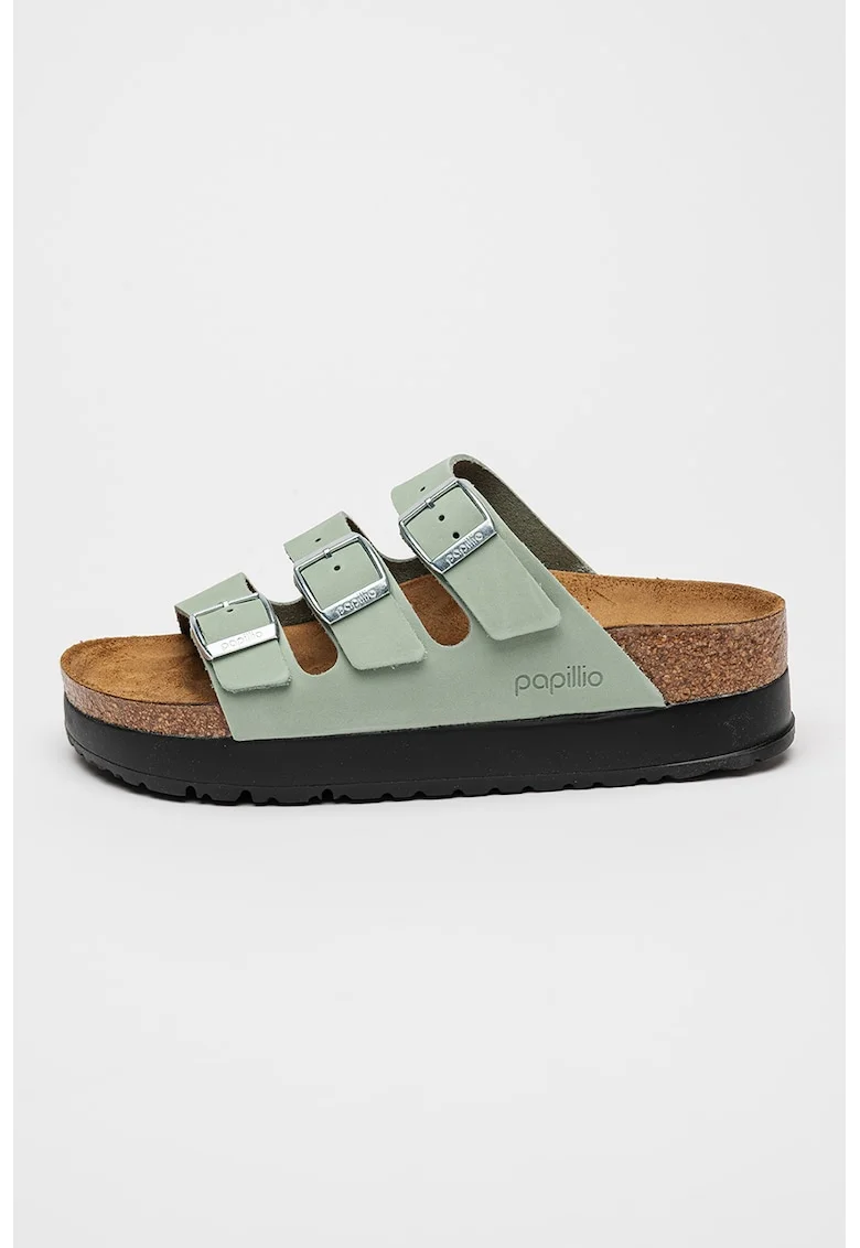 Papuci flatform de piele Florida III, Verde pal/Argintiu