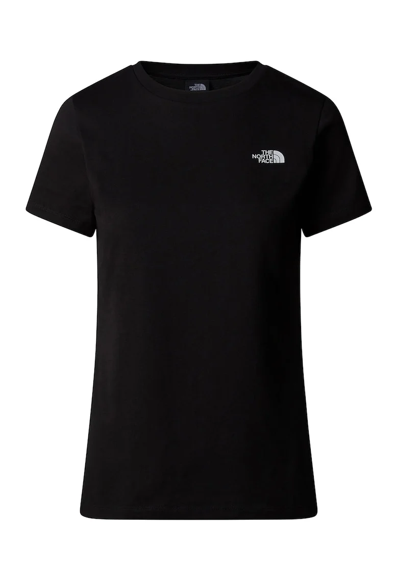 Tricou cu imprimeu logo si decolteu la baza gatului, Negru