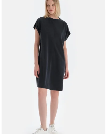Rochie-tricou din amestec de lyocell, Negru stins