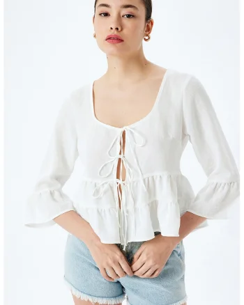 Bluza lejera cu decolteu patrat, Alb