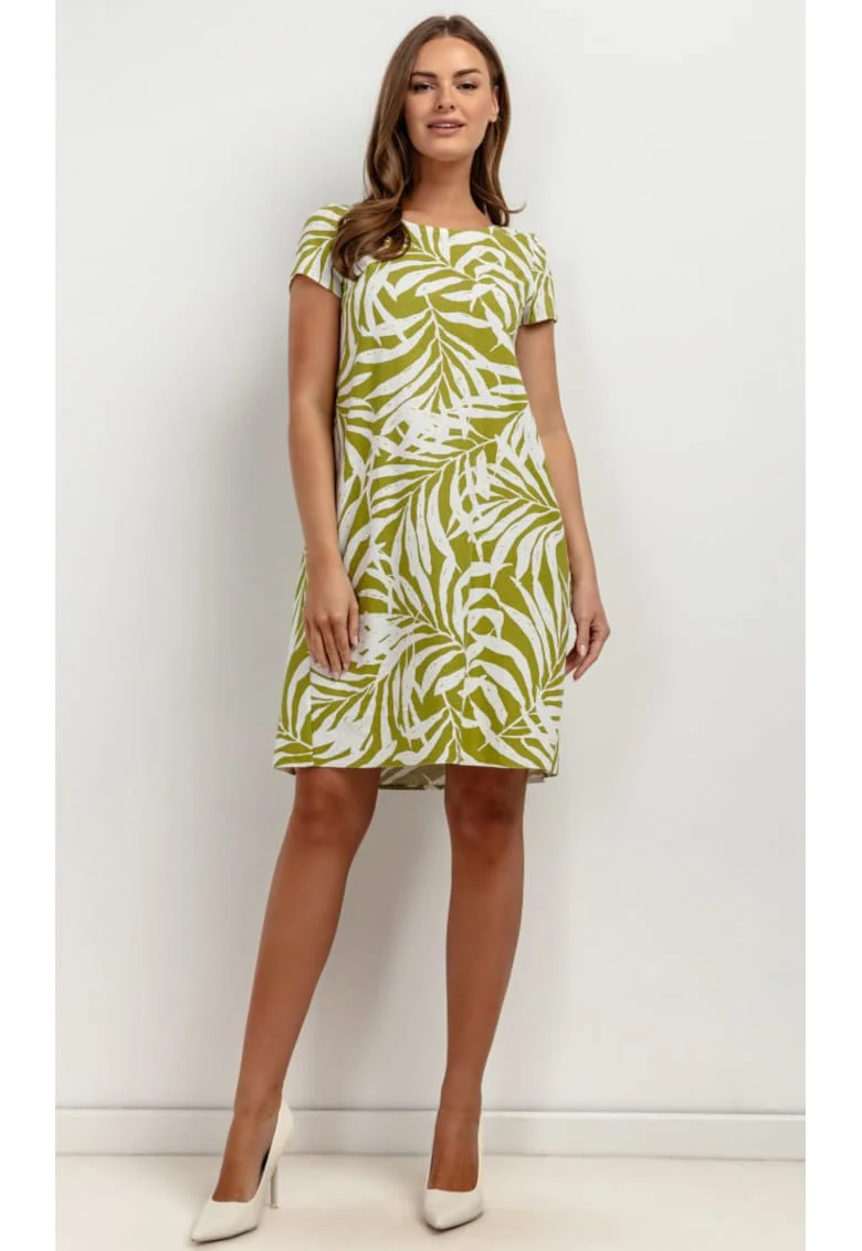 Rochie lejera din amestec de in, cu imprimeu tropical