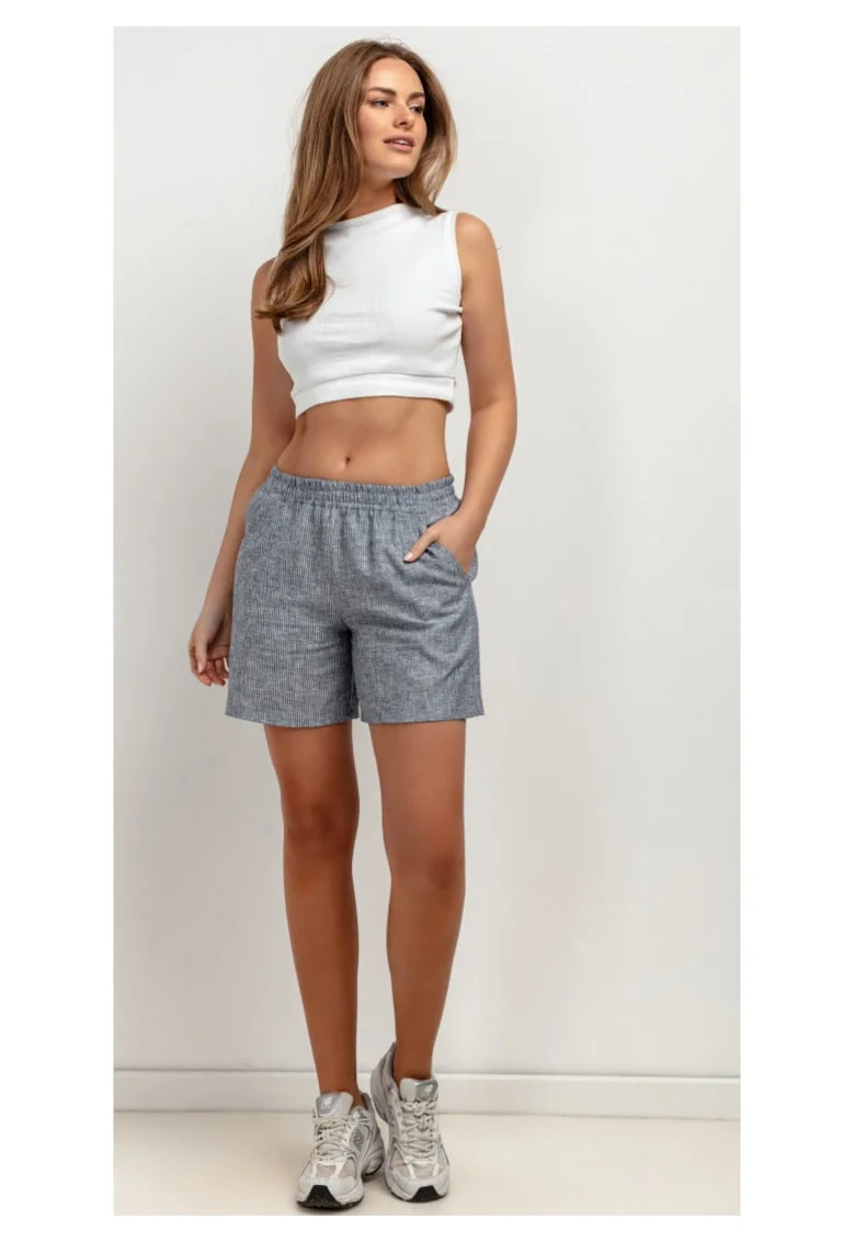 Pantaloni scurti din amestec de in, cu talie elastica