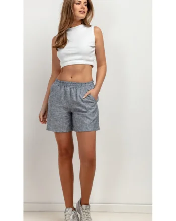 Pantaloni scurti din amestec de in, cu talie elastica