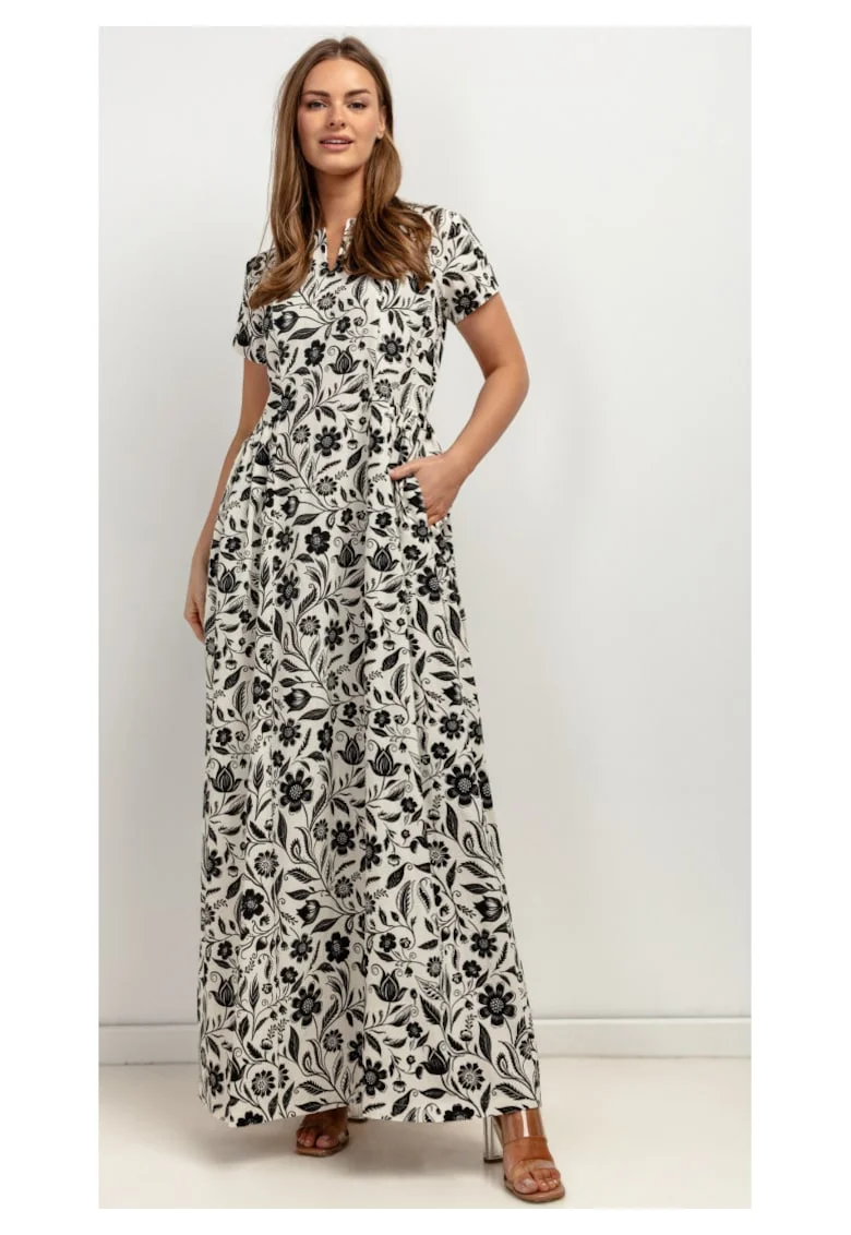 Rochie din amestec de in cu buzunare laterale