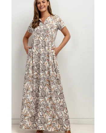 Rochie maxi din amestec de in cu buzunare laterale