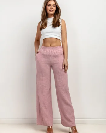 Pantaloni texturati cu croiala ampla