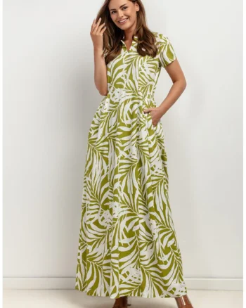 Rochie din amestec de in cu buzunare