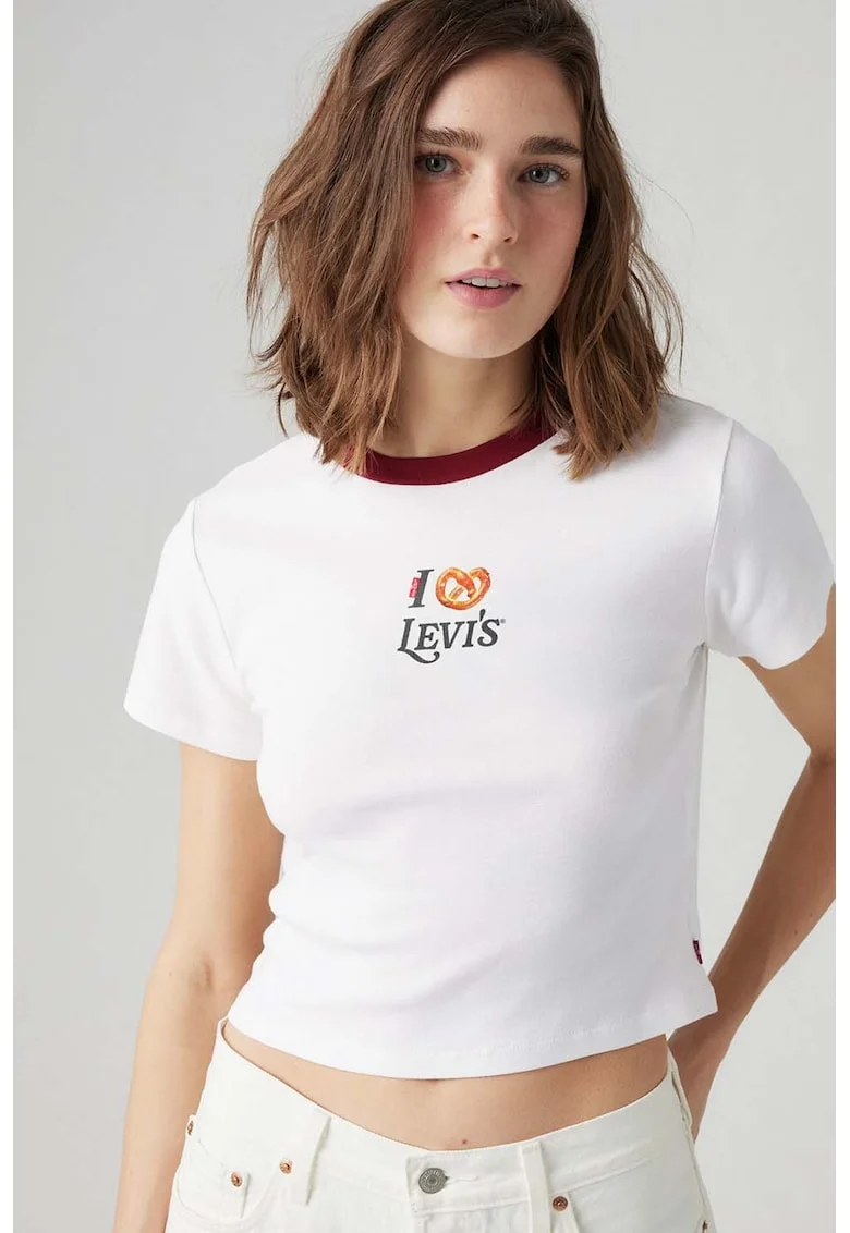 Youth Tricou crop cu imprimeu logo, Alb/Visiniu