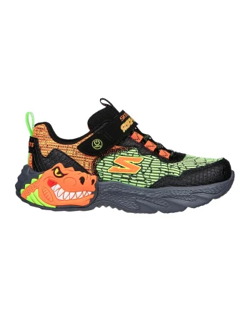 Pantofi sport cu LED-uri cu tematica dinozaur, Negru/Portocaliu/Verde lime