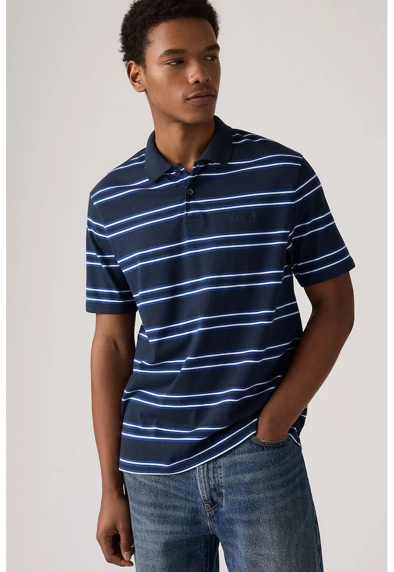 Tricou polo de bumbac, Alb/Albastru indigo/Bleumarin
