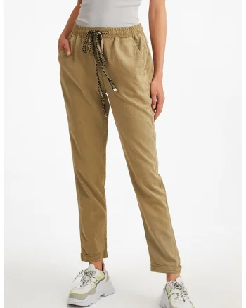 Pantaloni din amestec de lyocell cu snur, Verde masliniu