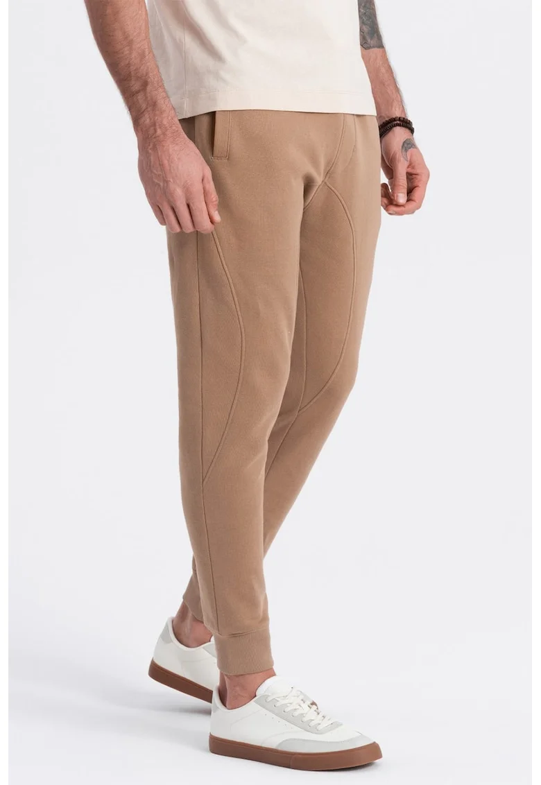 Pantaloni de trening cu croiala conica si snur de ajustare, Maro nisip