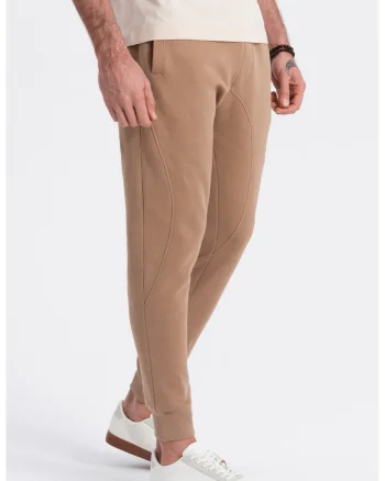 Pantaloni de trening cu croiala conica si snur de ajustare, Maro nisip